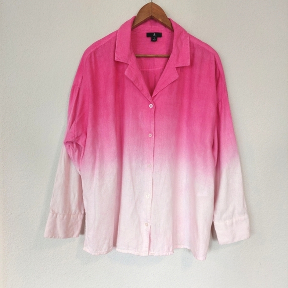 Jason Wu Dip Dye Button Up Linen Blend Ombre Pink Blouse Size 1X - Picture 2 of 8